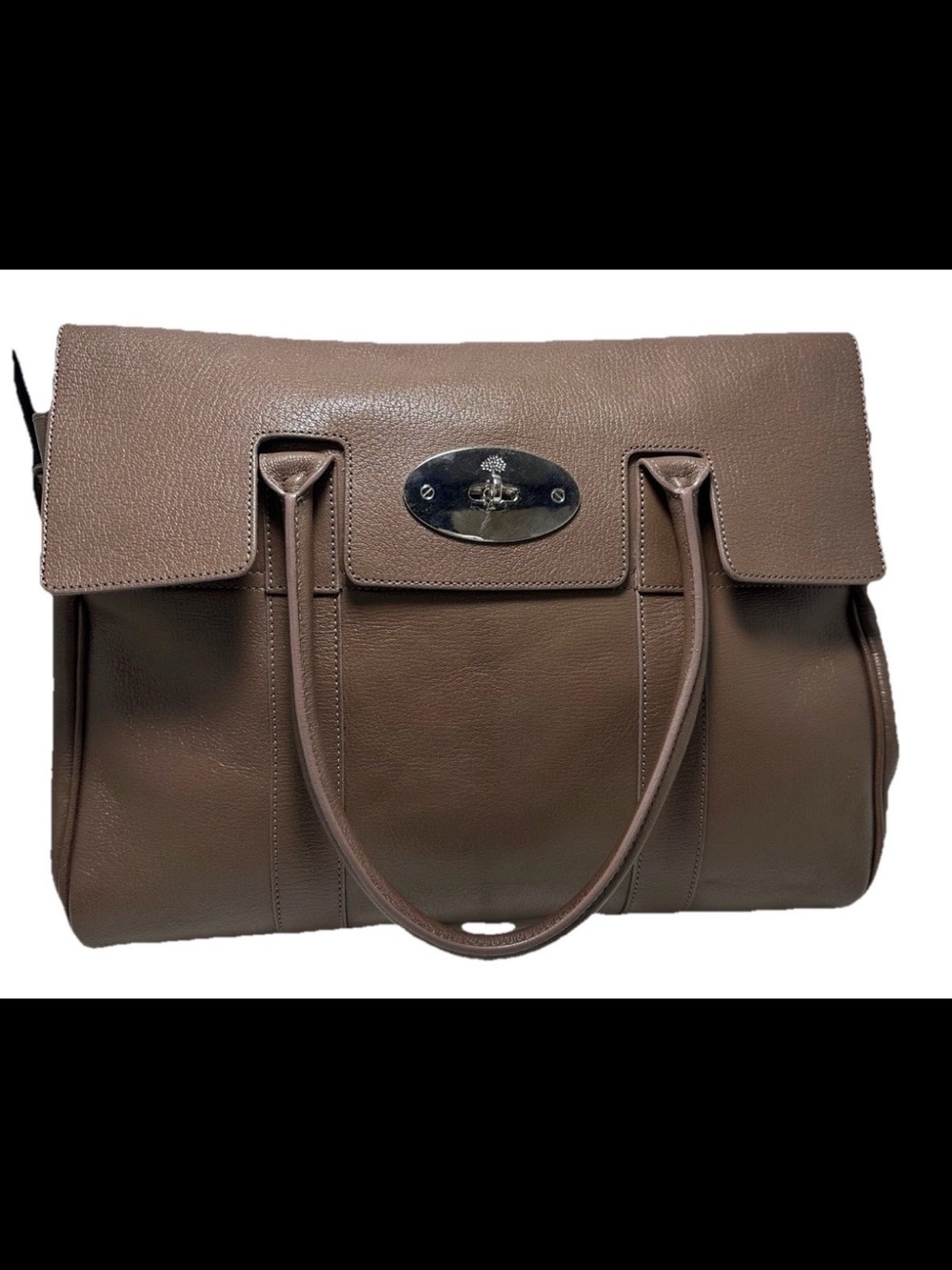 Mulberry Brown Leather Satchel with Turn-Lock Closure
